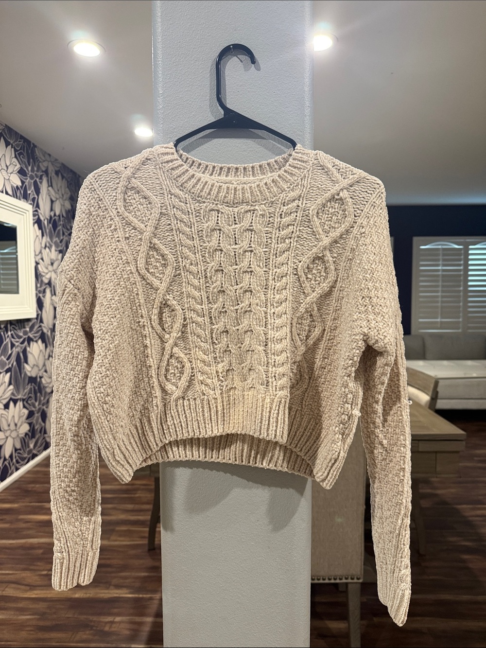 La Hearts Cream Cable Knit Cropped Sweater